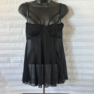 Black Lace Sheer Chemise Nightgown Intimates Rear Hook & Eye